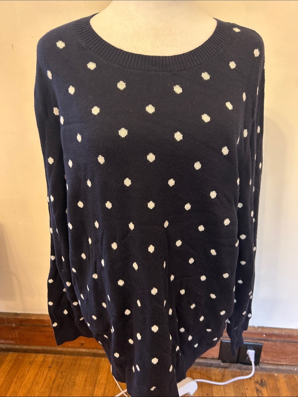 Croft & Barrow Navy white Polka Dot Sweater Size XXL NWT